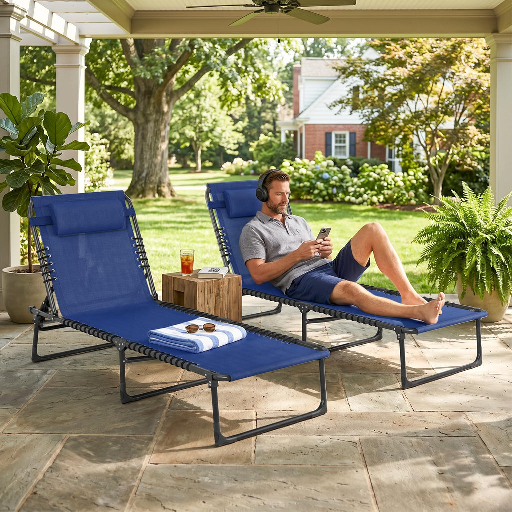 Folding Chaise Lounge Chair Set of 2 Blue E421653