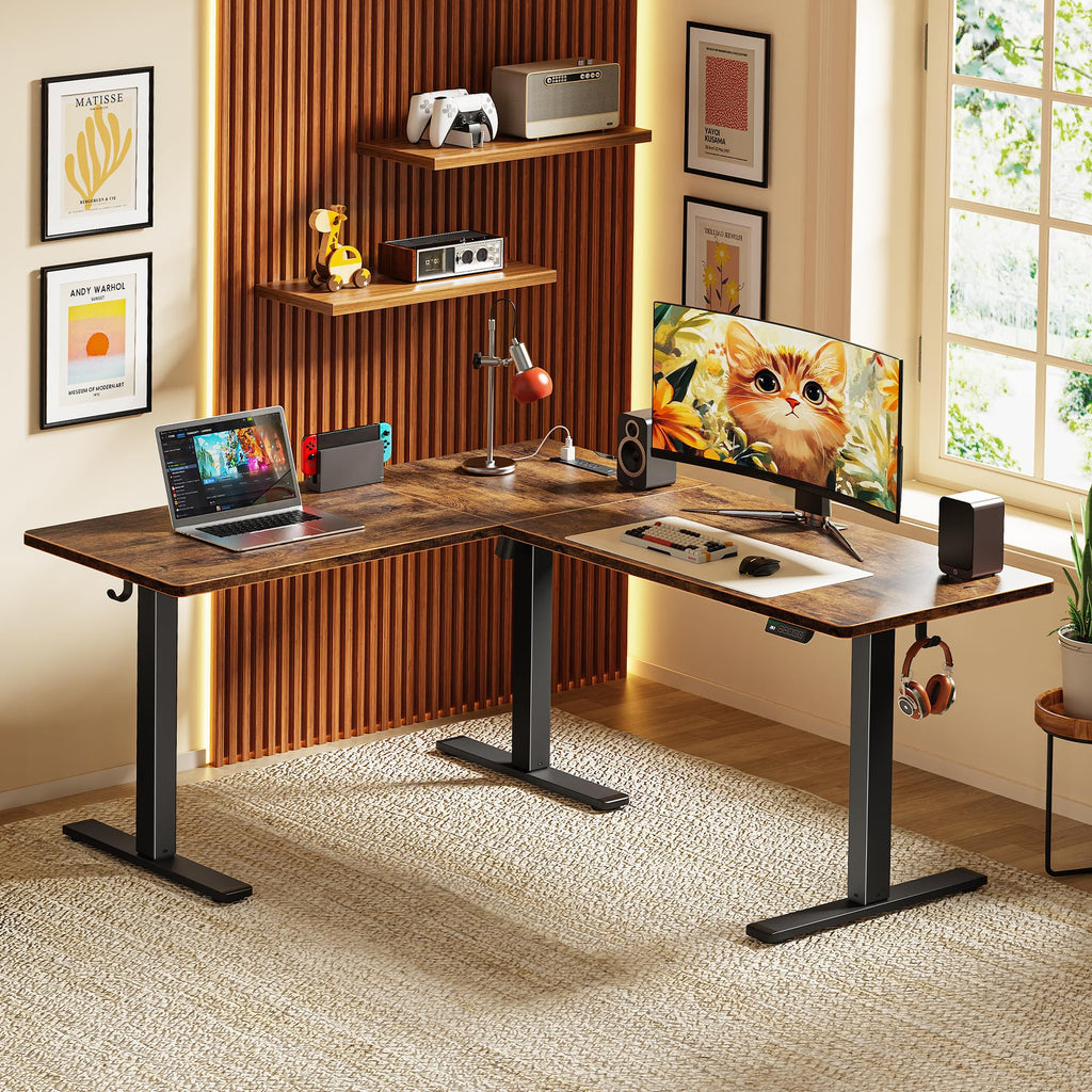 63 x 55 Inch L Shaped Standing Desk with Power Outlets D683