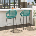Teal Faux Wicker Outdoor Bar Stool Set of 2 P756