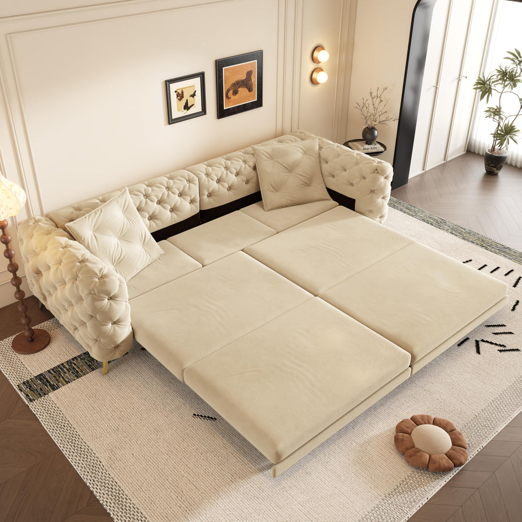 98" King Size Velvet Convertible Sofa Bed with Ottoman E5473