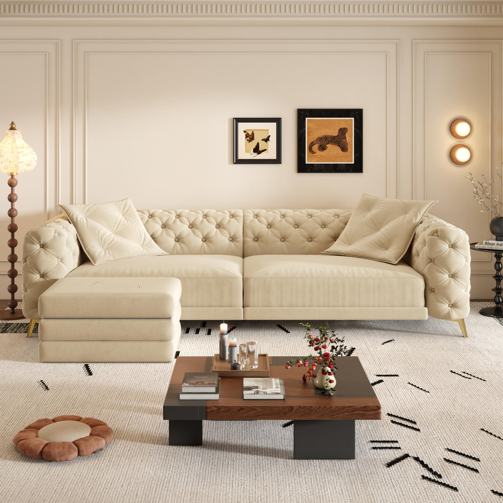 98" King Size Velvet Convertible Sofa Bed with Ottoman E5473
