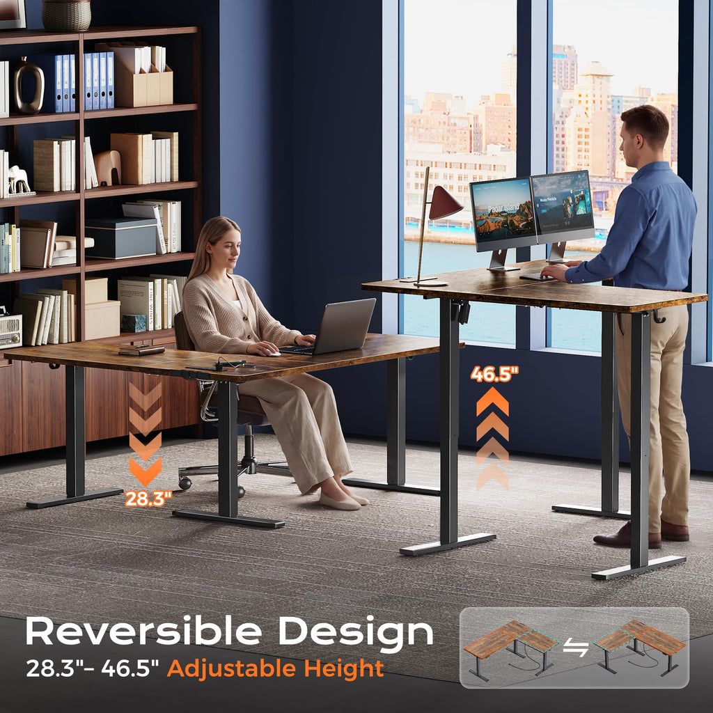 63 x 55 Inch L Shaped Standing Desk with Power Outlets D683
