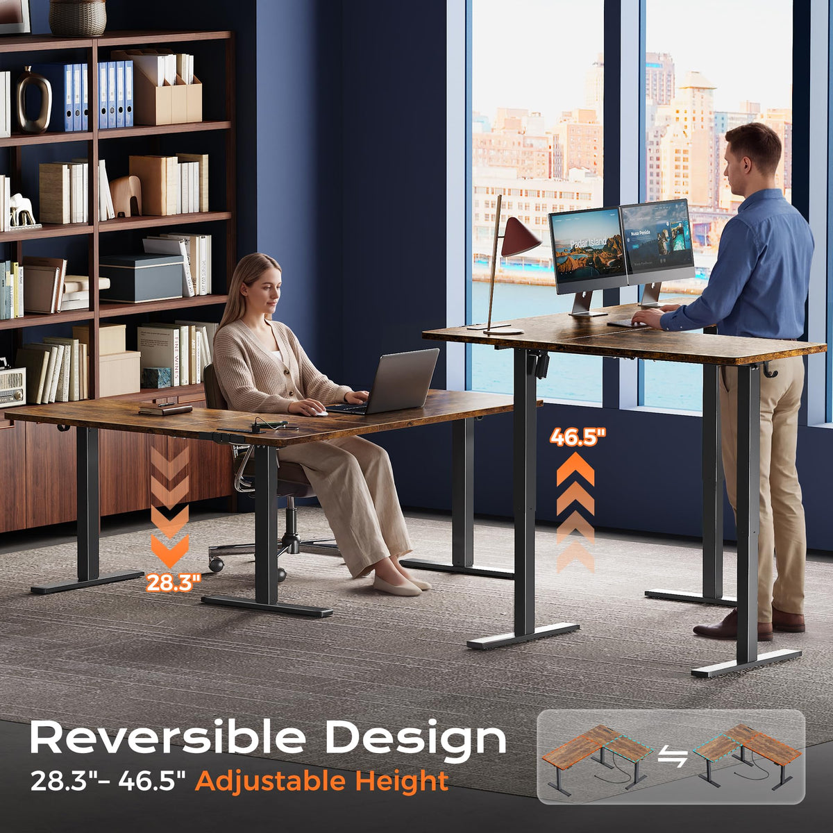63 x 55 Inch L Shaped Standing Desk with Power Outlets D683