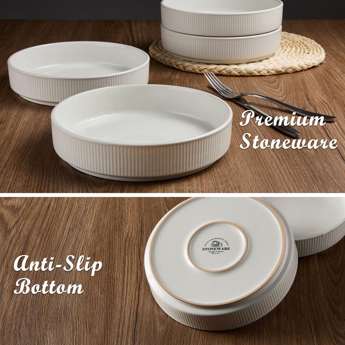 Pasta Bowls Set of 4, 35oz Ceramic, White, 8" P884