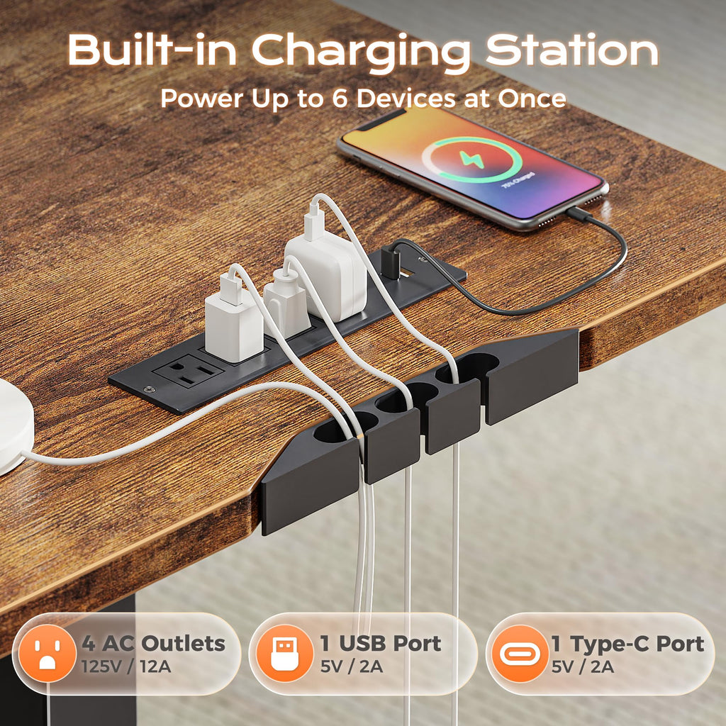 63 x 55 Inch L Shaped Standing Desk with Power Outlets D683