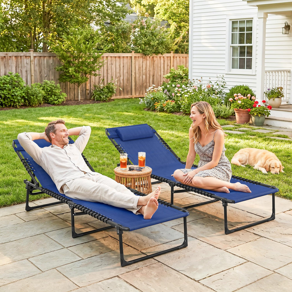 Folding Chaise Lounge Chair Set of 2 Blue E421653