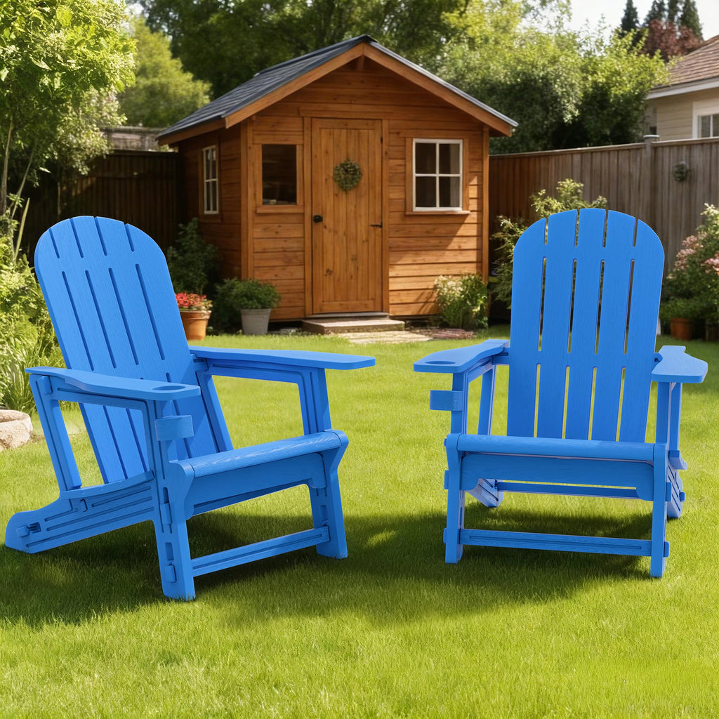 Light Blue HDPE Plastic Adirondack Chair Set of 2 with Tabletop L5097